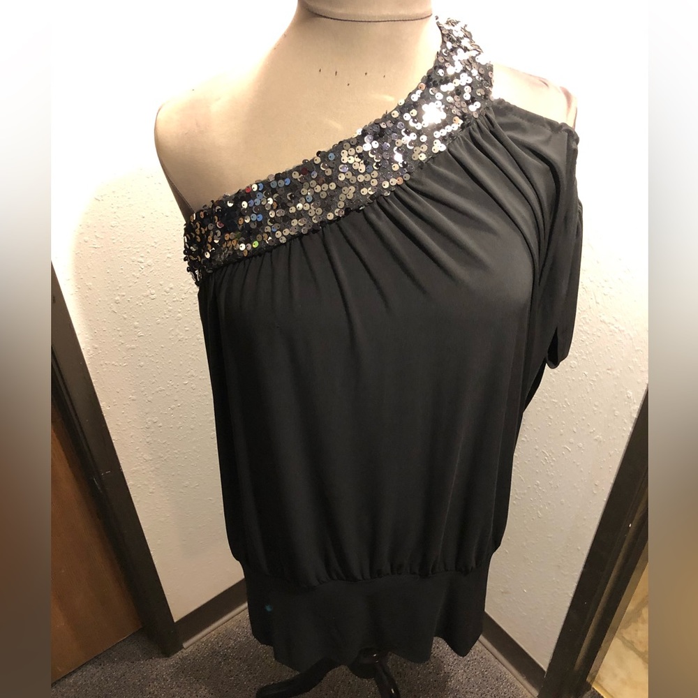 Deb sz 2X black one shoulder/goddess style slouchy dress.